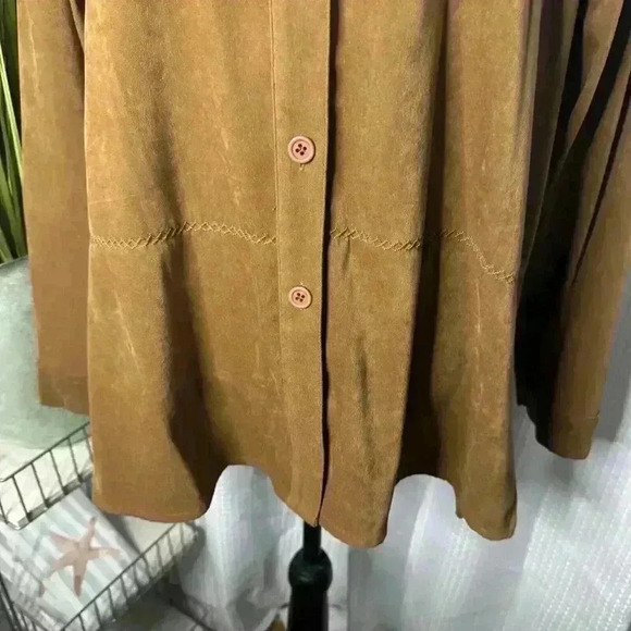 Bechamel Women’s Large Brown Suede Like Western Long Sleeve Button Up Top - Picture 3 of 10